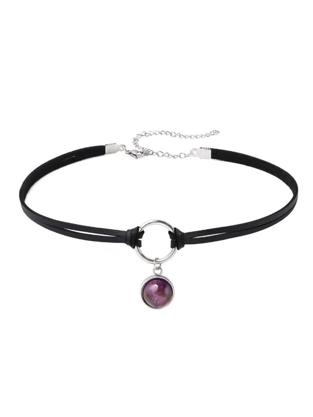 Boho O Ring Crystal Choker Necklace - Black Gothic Jewelry Gift for Women